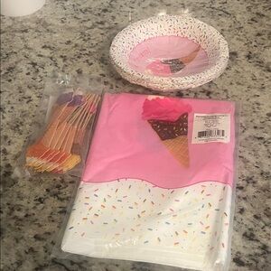 Ice Cream Party Supplies Set - Pink and White